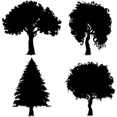 Decorative trees silhouettes set/ Illustration decorative trees silhouettes with amorphous foliage
