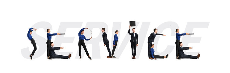 Obraz premium Group of people forming service word at studio