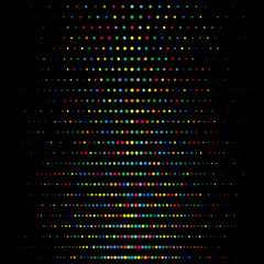 abstract color halftone dots in lines over black background. confetti cover background.