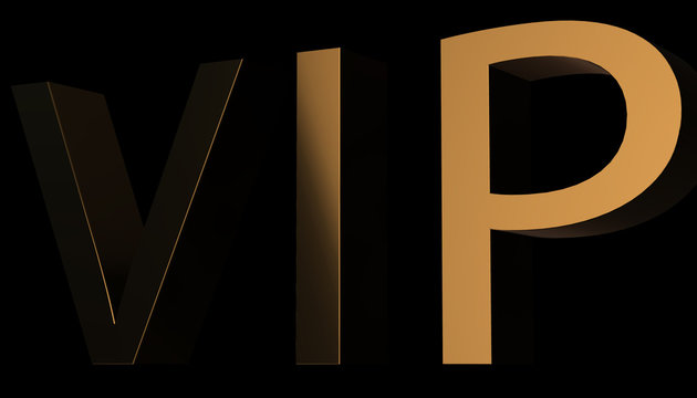 VIP - Very important person, gold on black background, 3d render