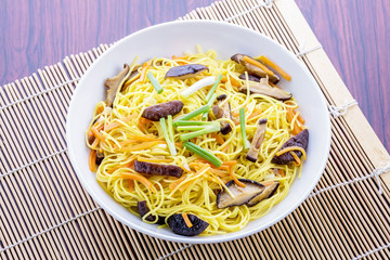Chiness noodle on white plate
