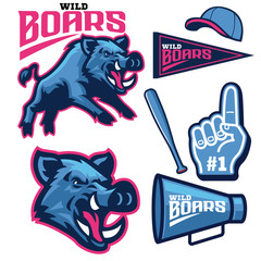 set bundle of sport wild boar mascot