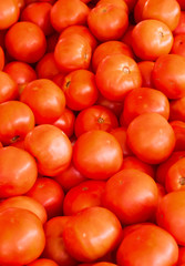 A close up of ripe red tomatoes.