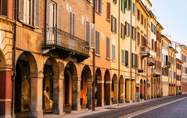 kinds of portico in downtown Bologna. Emilia-Romagna, Italy. © GiorgioMorara
