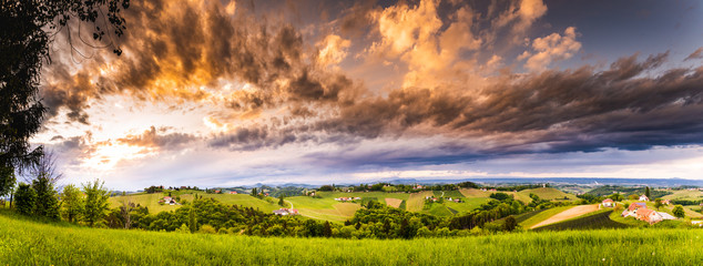 Panorama of vineyards hills in south Styria, Austria. Tuscany like place to visit.