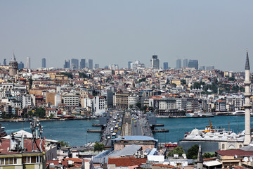 Fototapeta na wymiar Panorama of Istanbul city, Turkey from above. View to Galata tower and golden horn bridge