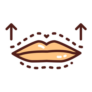 Change shape lips color line icon. Cosmetology. Lip augmentation with hyaluronic acid. Isolated vector element. Outline pictogram for web page, mobile app, promo.