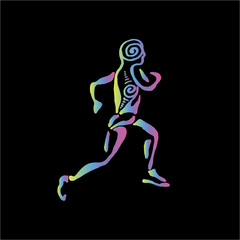 Naklejka na ściany i meble Color illustration of a running man with a spiral ornament. Healthy lifestyle.