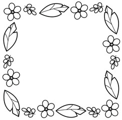 vector black and white outline pattern isolated on white background. botanical frame with leaves and flowers