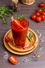 Thick red juice in glass