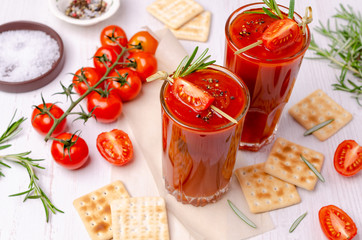 Thick red juice in glass