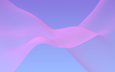 Pink wave on blue sky abstract background. Fluttering pink scarf. Waving on wind pink fabric. 3D illustration