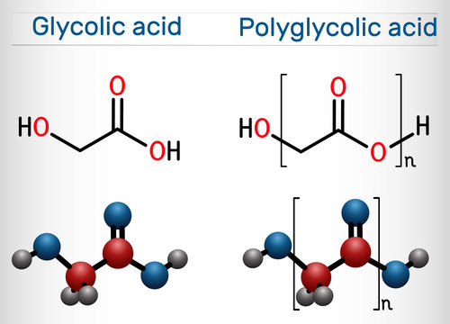 Glycolic acid (hydroacetic, hydroxyacetic acid) and polyglycolic acid (polyglycolic acid, PGA) molecule