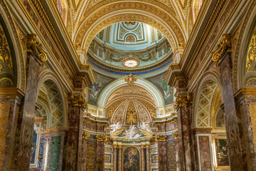 Fototapeta na wymiar Interior of Saint Anthony in Campo Marzio, a Baroque Roman Catholic church, the national church of the Portuguese community in Rome, Italy