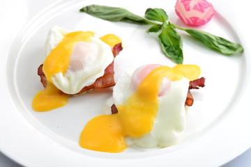 Delicious breakfast with eggs Benedict