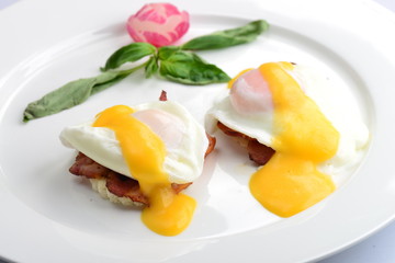 Delicious breakfast with eggs Benedict