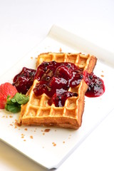 Whole wheat Belgium waffle topped with berries