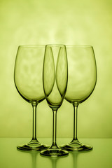 Two glasses for wine. One for champagne and one for wine on a light background.