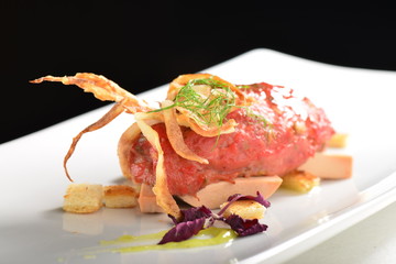 Beef fillet tartare appetizer, fine dining