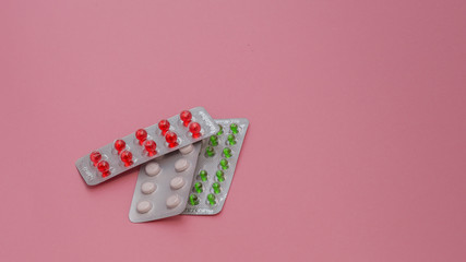 Medicine. Blister packs, selective focus. Pharmacy, people and health concept. Medicinal prescription for copyspase.