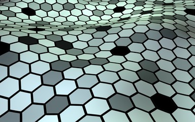 Honeycomb with a gradient color. Perspective view on polygon look like honeycomb. Wavy surface. Isometric geometry. 3D illustration