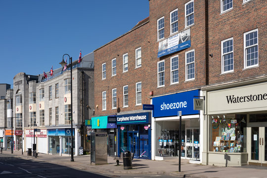 EAST GRINSTEAD, WEST SUSSEX/UK - MAY 5 : Shops closed because of the lockdown due to coronavirus in East Grinstead on May 5, 2020