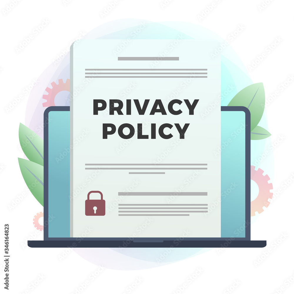 Poster privacy policy - security data access flat vector icon. contract with protection information, shield