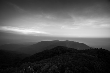 Mountains and sky, black and white images,Above the clouds 
