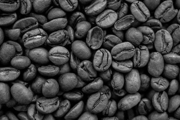 Roasted coffee beans, black and white background