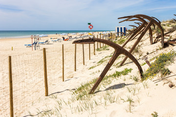 Tavira, Portugal. The Cemiterio das Ancoras (Anchor Cemetery), a major landmark in Praia do Barril...