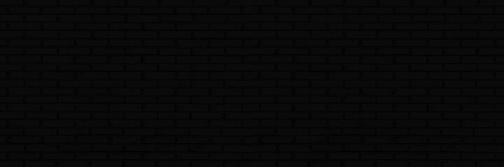 Abstract black brick wall panorama background. brickwork texture for office design backdrop.