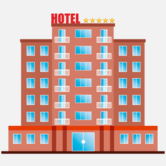 Hotel building with windows and balconies on a white background. EPS 10