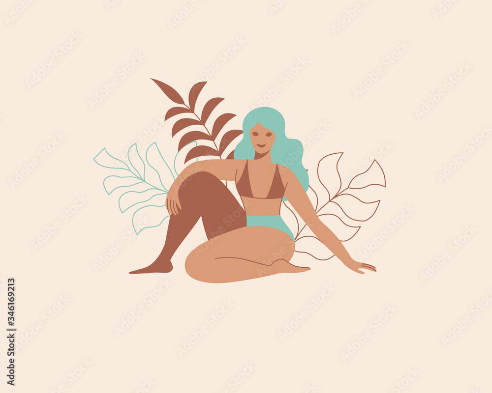 Aufkleber beautiful female figure. vector logo design template and illustration in simple minimal linear style