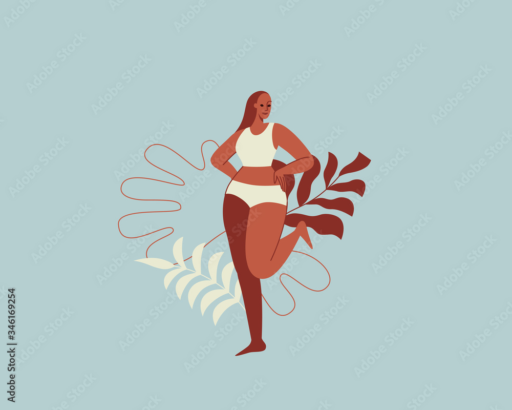 Wall mural beautiful female figure. vector logo design template and illustration in simple minimal linear style