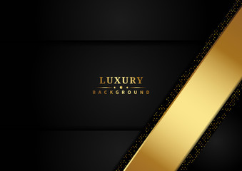 Abstract luxury overlapping layer on black background with glitter and golden lines glowing dots golden combinations with copy space for text.