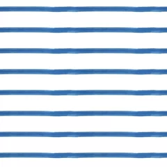 Photo sur Plexiglas Rayures horizontales Modèle sans couture avec des rayures bleues sur fond blanc. Un trait de peinture infini et libre. Un ornement simple. Impression pour tissu, papier, emballage. Banque d& 39 images