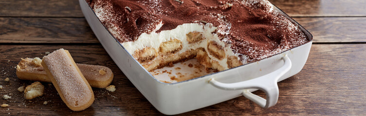 Dish of homemade tiramisu Italian desert