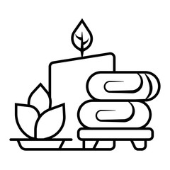Fototapeta premium Continuous one line drawing. Spa cosmetic beautiful flower with towel, bottle and zen basalt stones. Vector illustration
