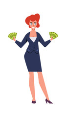 Fototapeta na wymiar Rich woman. Success character with luxury suit vector money and wealth concept