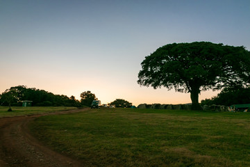 タンザニア・ンゴロンゴロ近くのシンバ・キャンプ・サイトでの夕焼け空