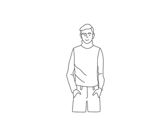 Handsome young man smiling. Line illustration on white background
