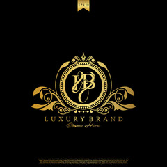 I & B IB logo initial Luxury ornament emblem. Initial luxury art vector mark logo, gold color on black background.