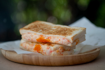 Sandwich stuffed with mayonnaise mix with shrimp egg
