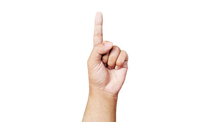 Hand gesture with the fingers isolated on white background. One fingers up