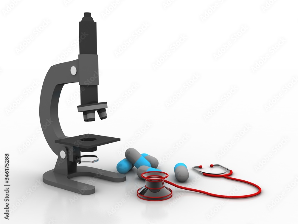 Poster 3d rendering microscope with stethoscope