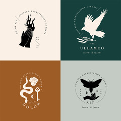 Vector design linear template logos or emblems - bohemian and mystical. Template for personal brand, psychology, astrology and esoteric.