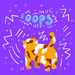 Funny ginger cat with phrase Oops and doodle elements. Vector illustration for t-short print, poster or card