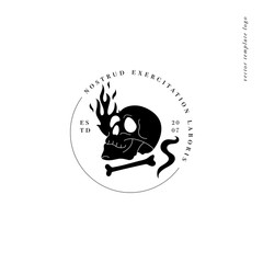 Vector design linear template logo or emblem - burning skull with bone. Template symbol for personal brand, psychology, astrology and esoteric.
