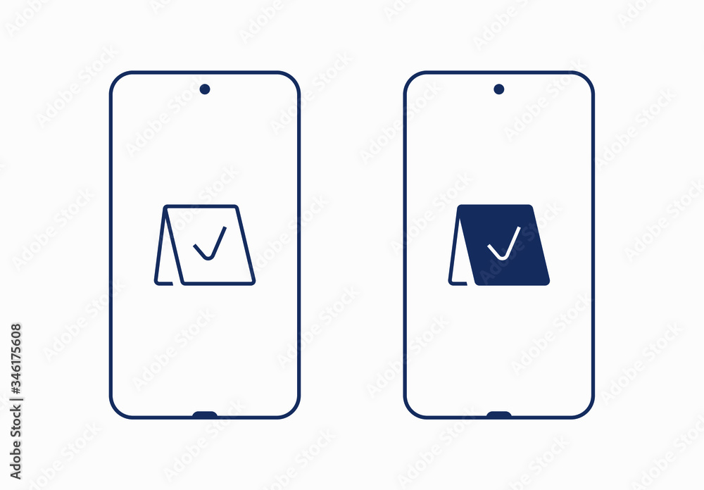 Poster smartphone device line vector icon. touchscreen symbol. reservation silhouette icons set for web des