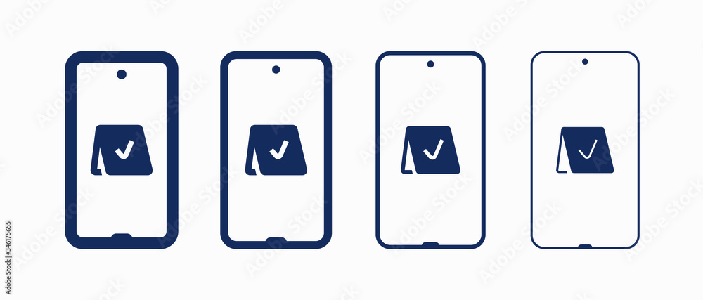 Poster smartphone device line vector icon. touchscreen symbol. reservation silhouette icons set for web des